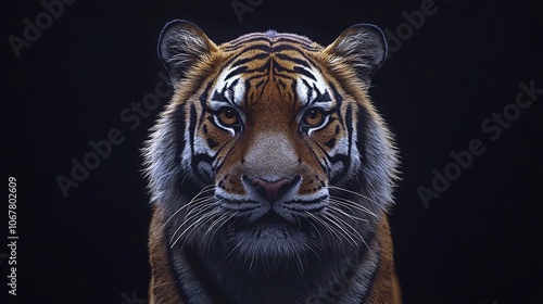 A close-up portrait of a majestic tiger with intense eyes.