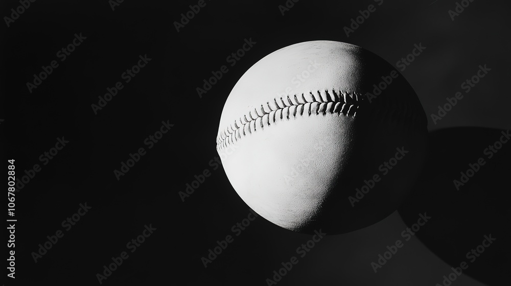 A close-up view of a baseball against a dark background. A close-up view of a baseball against a dark background.