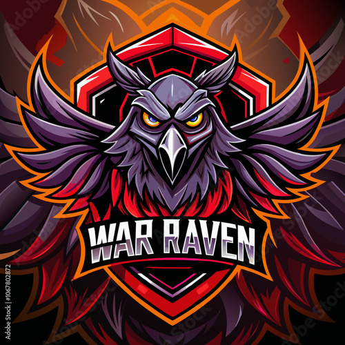 Bold raven esports logo featuring a fierce bird design representing competitive gaming and teamwork in an immersive digital environment