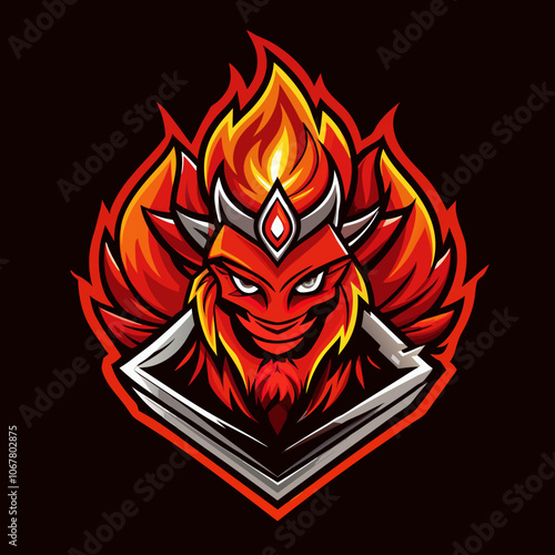 Dynamic fire elemental esports logo featuring an aggressive design with flames and a fierce character in a bold color scheme