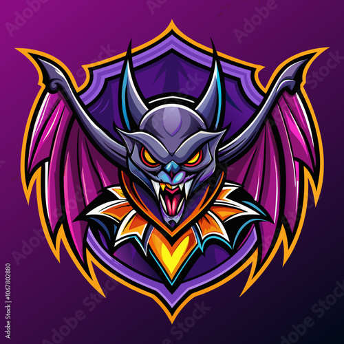 A vibrant bat esports logo featuring a fierce design with striking colors and intricate details suitable for a gaming team or event
