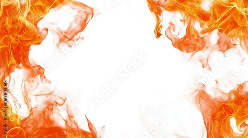 hot orange fire border frame isolated on white background