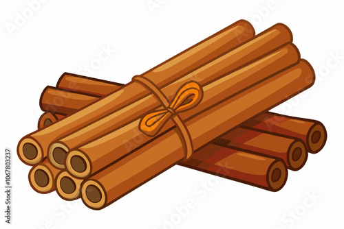  Pile of cinnamon sticks on white background vector illustration