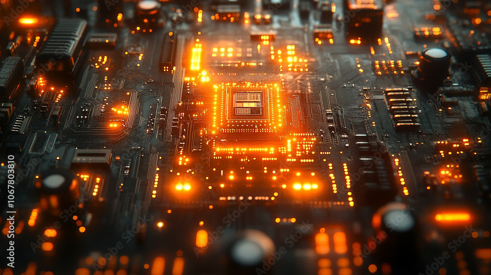 intricate circuit board with detailed electronic components, symbolizing technology, innovation, and the digital age. The image emphasizes precision and complexity in modern electronics intricate circuit board with detailed electronic components, symbolizing technology, innovation, and the digital age. The image emphasizes precision and complexity in modern electronics