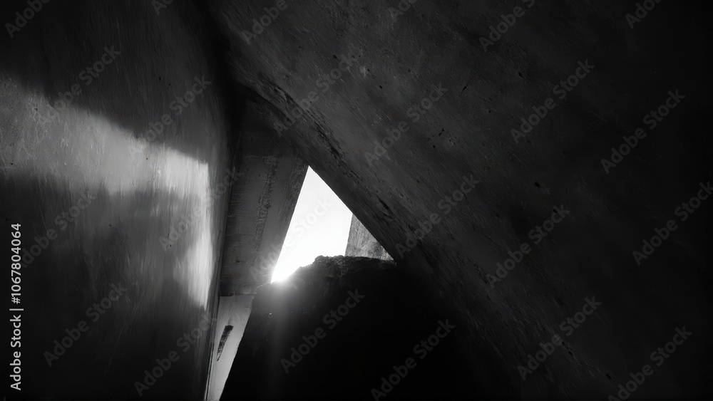 Generative AI, Dark, dramatic black-and-white architectural photograph of towering concrete walls with minimal light and sharp geometric contrasts Generative AI, Dark, dramatic black-and-white architectural photograph of towering concrete walls with minimal light and sharp geometric contrasts
