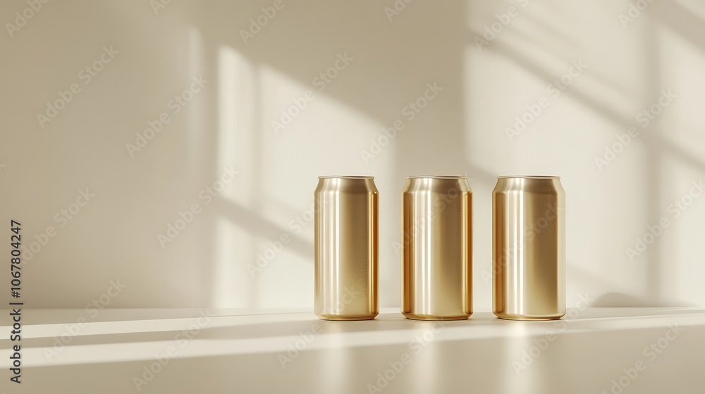Minimalist Golden Cans on a Bright Surface Minimalist Golden Cans on a Bright Surface