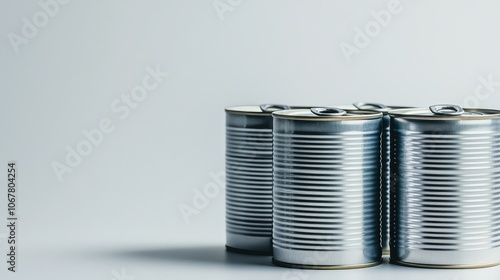 Stacked Cans on Light Background photo