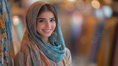 A South Asian female consultant assists customers in a clothing store during a busy shopping day