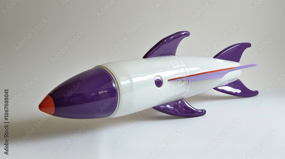 Purple and White Toy Rocket with Red and Purple Details Purple and White Toy Rocket with Red and Purple Details