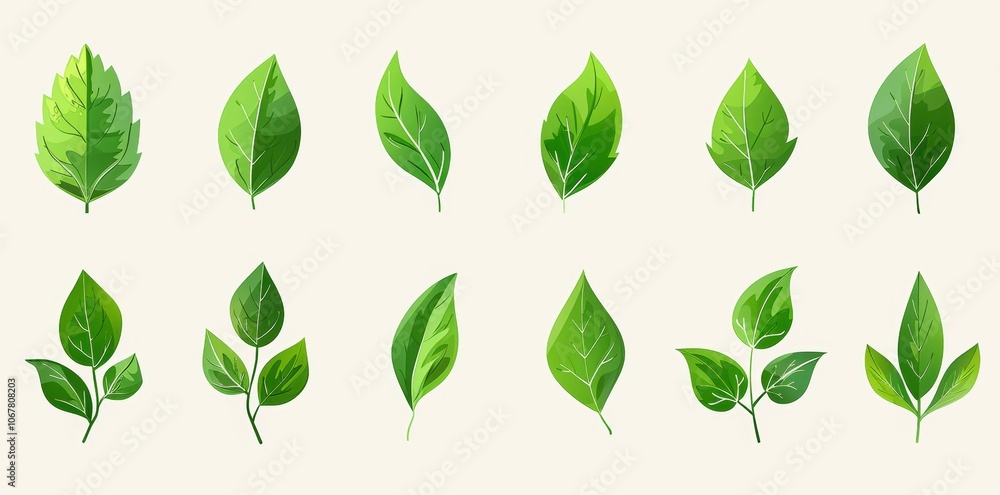 Green Leaf Icons Set - Vector Illustration, Flat Design, Simple Shapes, Natural, Eco, Vegan, Organic, Bio, Garden, Environment, Renewable Energy, Nature Green Leaf Icons Set - Vector Illustration, Flat Design, Simple Shapes, Natural, Eco, Vegan, Organic, Bio, Garden, Environment, Renewable Energy, Nature