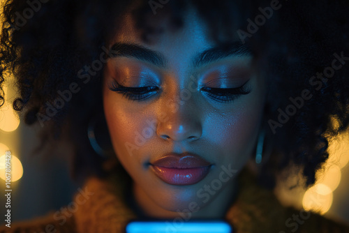 a person applying makeup while looking at their phone, ready to record a beauty tutorial.