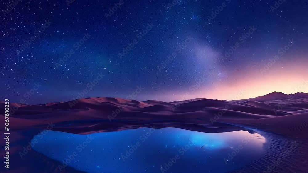 Stunning Starry Night Desert Oasis Seamless Loop Background Stunning Starry Night Desert Oasis Seamless Loop Background