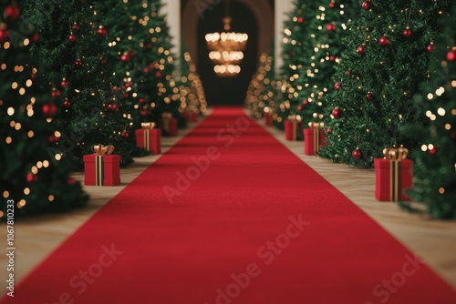 Wallpaper Mural Festive Red Carpet Path through Christmas Trees Torontodigital.ca