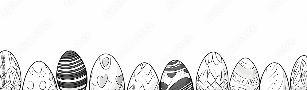 Cute easter egg background image - A row of intricately designed Easter eggs in black and white. Cute easter egg background image - A row of intricately designed Easter eggs in black and white.