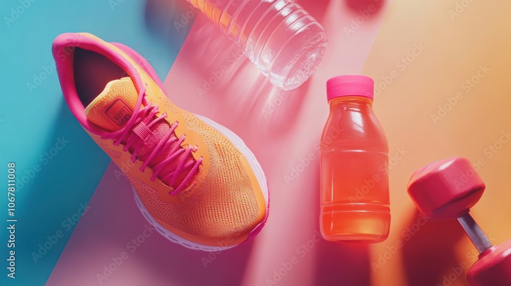 Fototapeta premium Fitness Equipment on Colorful Background