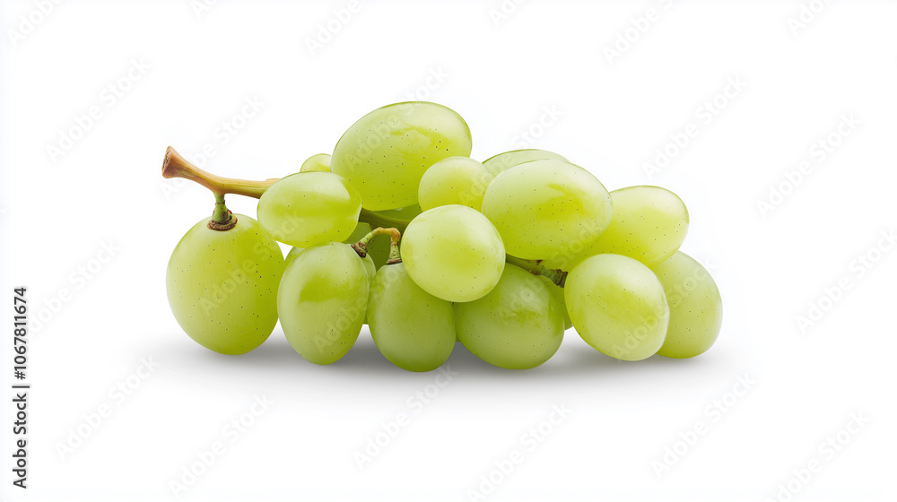 Fresh green grapes are displayed against clean white background, showcasing their smooth texture and vibrant color. Fresh green grapes are displayed against clean white background, showcasing their smooth texture and vibrant color.