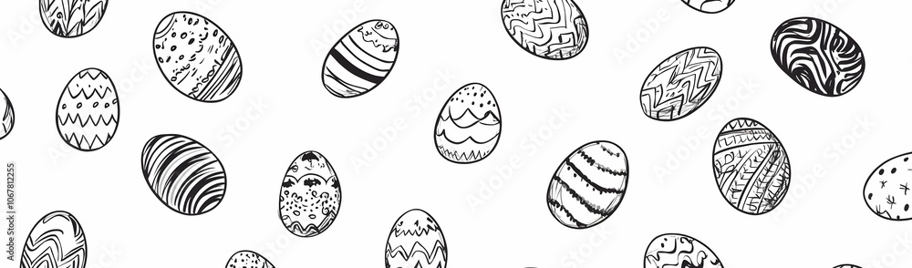 Cute easter egg background image - A pattern of decorated Easter eggs in black and white. Cute easter egg background image - A pattern of decorated Easter eggs in black and white.