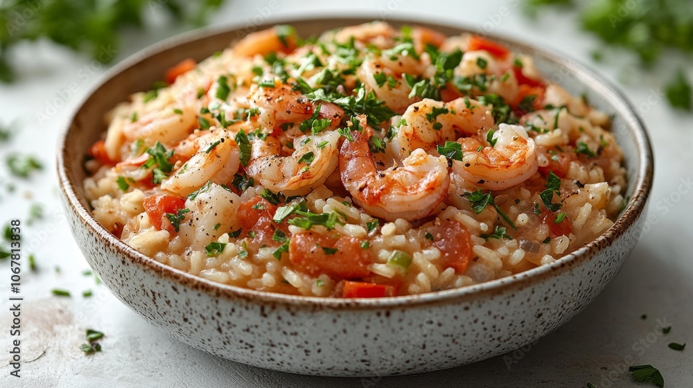 Seafood Risotto with Shrimp and Herbs. Generative AI Seafood Risotto with Shrimp and Herbs. Generative AI