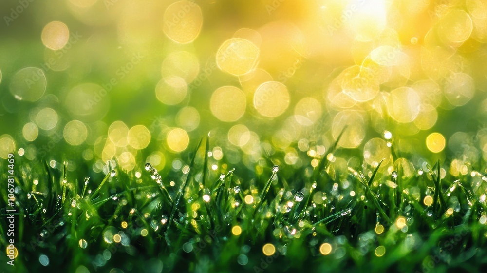 Obraz premium Explore winter beauty closeup of dewdrops on fresh green grass with abstract free copy space