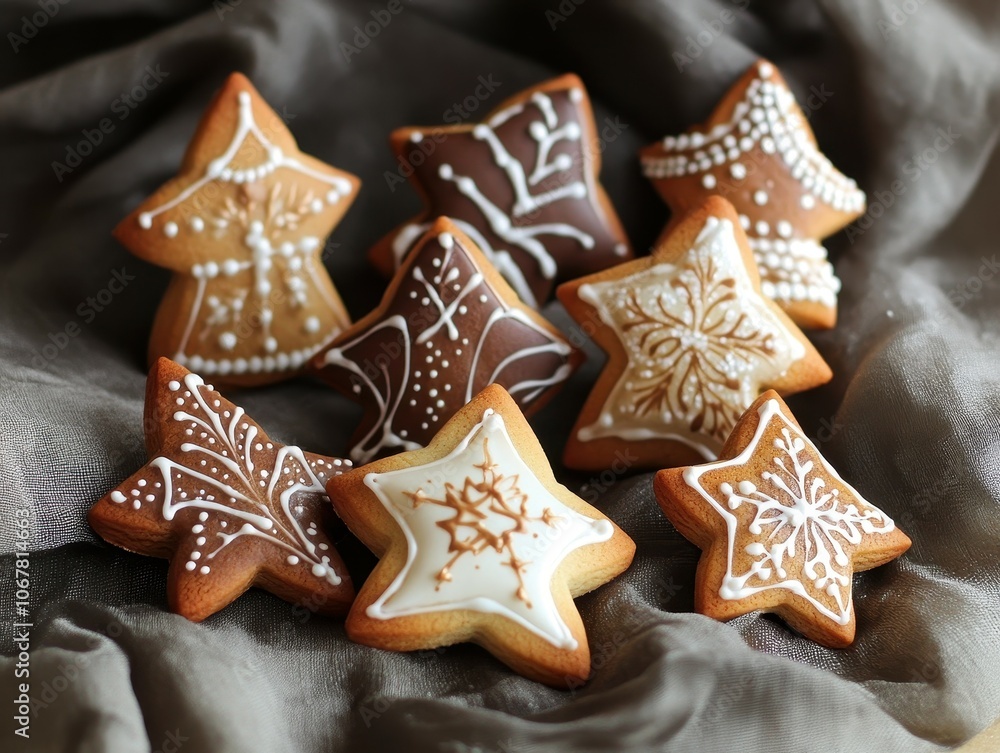 Delight in winter decorated star-shaped christmas cookies to celebrate the season Delight in winter decorated star-shaped christmas cookies to celebrate the season