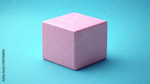 3D Pink Cube on Blue Background. Generative AI