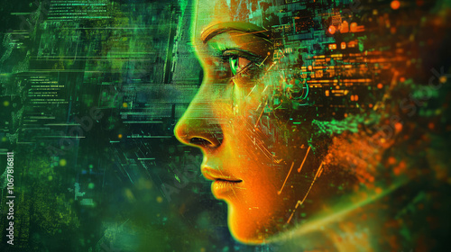 Wallpaper Mural Digital Face, AI, Cyberpunk, Glitch Art, Virtual Reality Torontodigital.ca