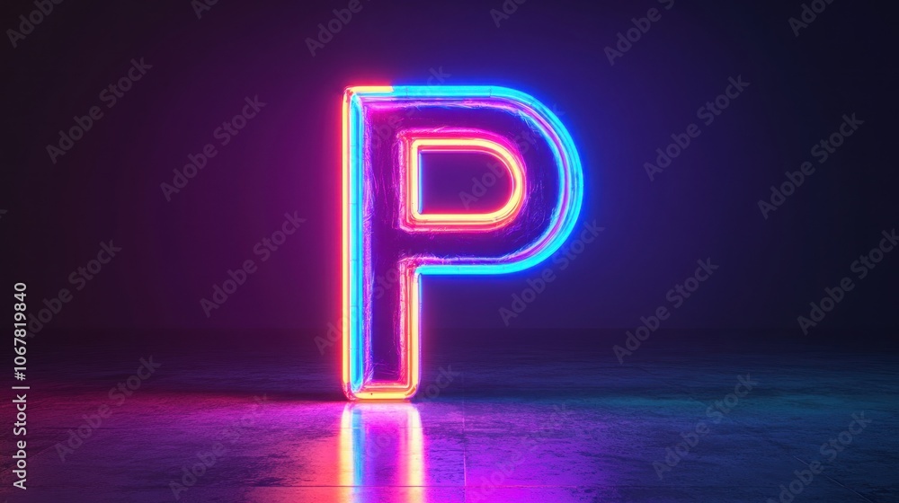 Letter P in a neon glow effect, vibrant colors Letter P in a neon glow effect, vibrant colors