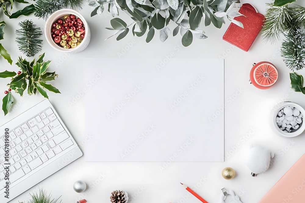 Empty desk with festive holiday decorations and a countdown to the new year. Empty desk with festive holiday decorations and a countdown to the new year.