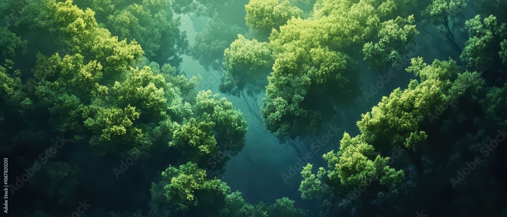 Explore the stunning birds eye view of lush forest treetops perfect for text overlay Explore the stunning birds eye view of lush forest treetops perfect for text overlay