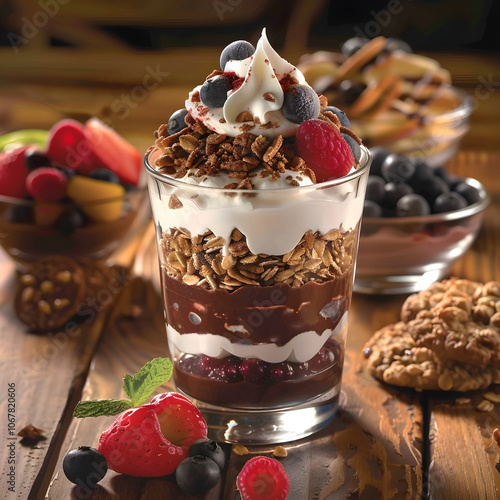 Assortment of Delicious yet Healthy, Low-Calorie Desserts - From Fruity Parfait to Chocolate Mousse photo