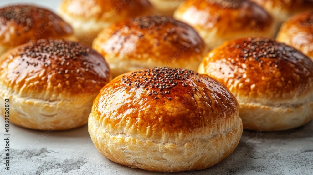 Golden Baked Pirozhki with Seed Topping. Generative AI Golden Baked Pirozhki with Seed Topping. Generative AI