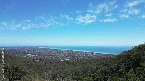 Aerial View Over Mornington Peninsula, Dromana & Arthurs Seat National Park with Vibrant Blue Ocean - Victoria, Australia