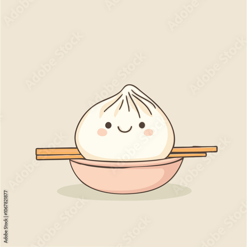 A cute cartoon dumpling character with chopsticks