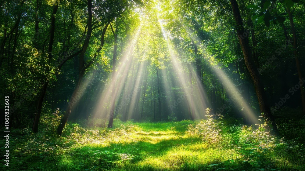 Discover the tranquil beauty of a sundappled forest clearing in winter with abstract free copy space above Discover the tranquil beauty of a sundappled forest clearing in winter with abstract free copy space above