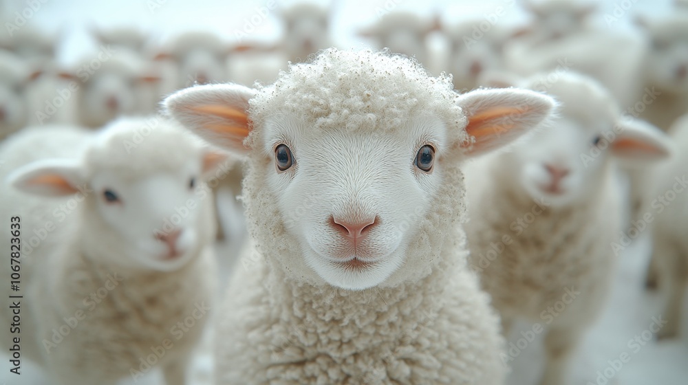 Close-up of baby lambs surrounded by sheep in a peaceful rural pen Close-up of baby lambs surrounded by sheep in a peaceful rural pen