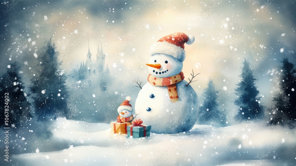 Cute snowman. Winter holiday theme.