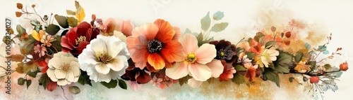 Watercolor Floral Arrangement with Pink  White  and Red Flowers
