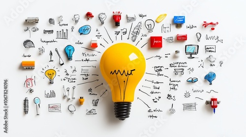 Mind map central concept ideas branching lightbulb creativity brainstorming. AI generated