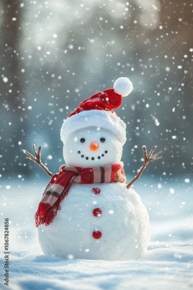 Fototapeta premium Cute snowman. Winter holiday theme.