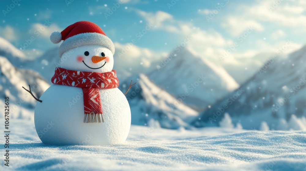 Fototapeta premium Cute snowman. Winter holiday theme.