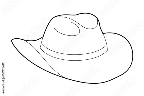 Cowboy Hat with band. Head Fashion accessory cap with wide brim clothing technical illustration. Vector headgear for Men, women, unisex style, flat template CAD mockup sketch outline isolated