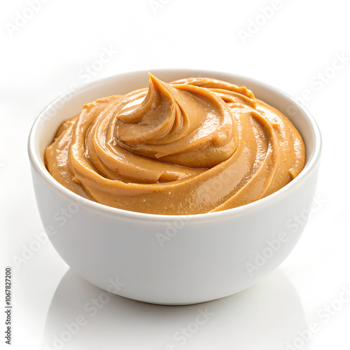 peanut butter in white bowl white background