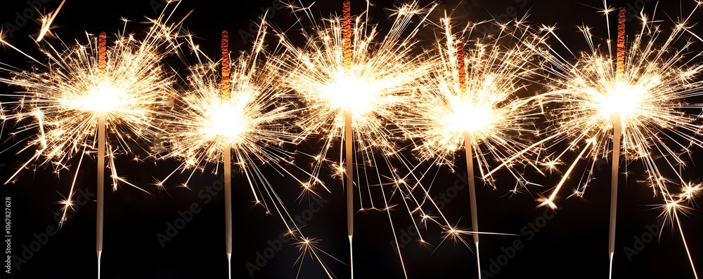 Beautiful sparklers lit at night outdoors, with space for text. Beautiful sparklers lit at night outdoors, with space for text.