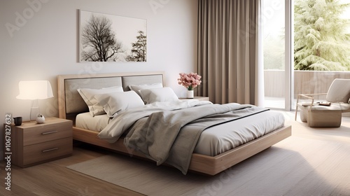 Minimalist Bedroom with Natural Light and Wooden Elements