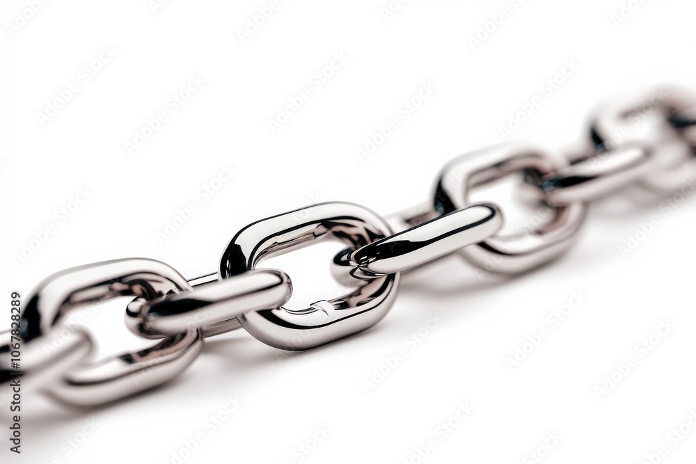 Fototapeta premium Close-up of a metallic chain link on a white isolated background.