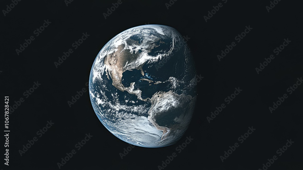 A vibrant image of Earth on a black background, continents and oceans clear, with soft white cloud formations visible around the globe A vibrant image of Earth on a black background, continents and oceans clear, with soft white cloud formations visible around the globe