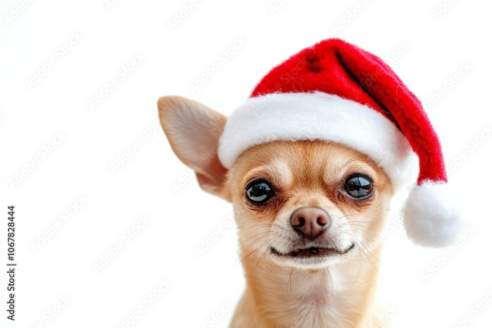 A playful Chihuahua wears a festive Santa hat, embodying a joyful spirit of the holiday season with its cheerful presence and whimsical fashion sense. A playful Chihuahua wears a festive Santa hat, embodying a joyful spirit of the holiday season with its cheerful presence and whimsical fashion sense.