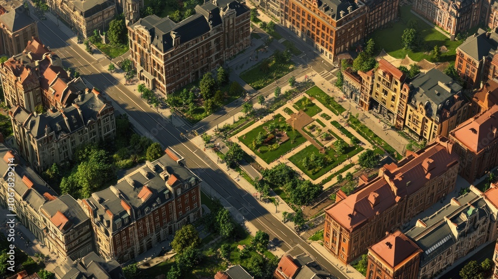 Fototapeta premium An aerial view of a city park surrounded by buildings.