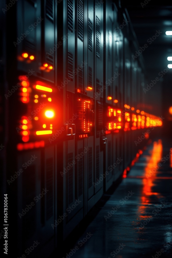 Futuristic data center lit with red lights, technology background. Futuristic data center lit with red lights, technology background.