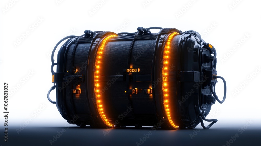 High-tech device with glowing elements, white isolated background. High-tech device with glowing elements, white isolated background.